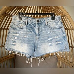 Hidden Distressed Denim Cutoff Shorts Light Wash Raw Hem Festival Summer Size L